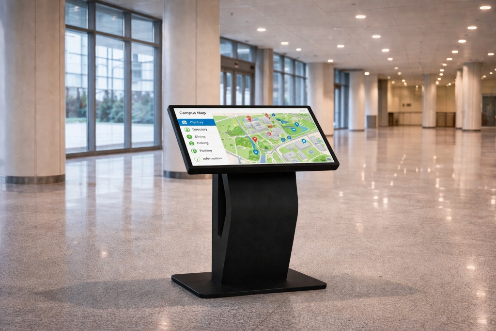 Premium interactive touch-screen kiosk for public spaces and wayfinding